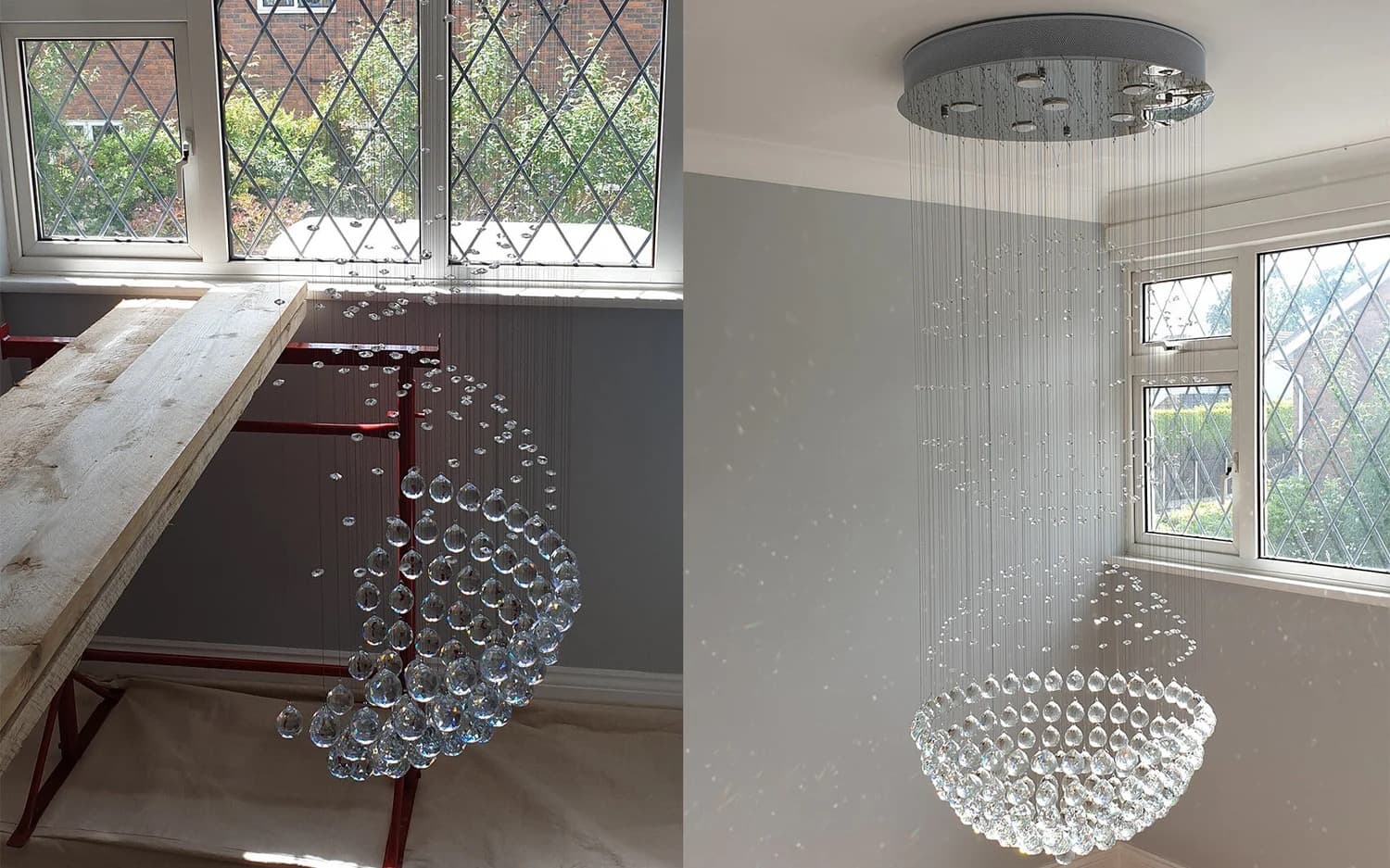 Complex chandelier installation in Thundersley